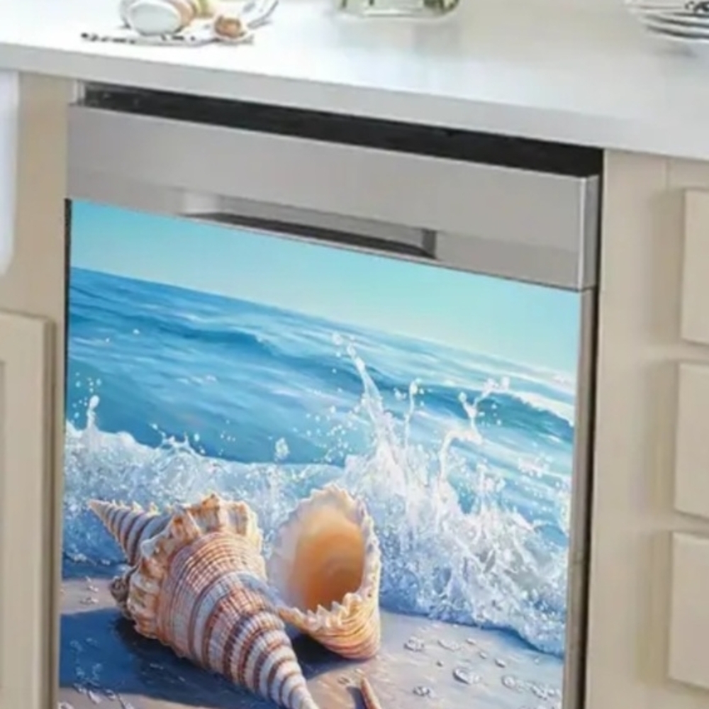 Ocean Wave Dishwasher Cover with Seashell Design